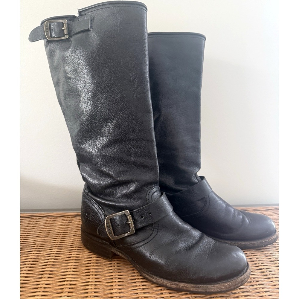 Frye Veronica Slouch Boot Extended Calf Black Size 7.5 Leather Moto Grunge